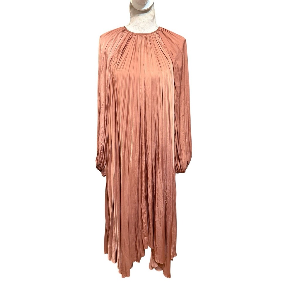 ULLA JOHNSON Yalena Copper Belted Pleated Asym Midi Dress Size 8 NO BELT‎